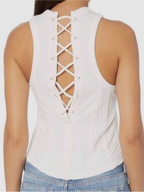 A07 NWT Free People Lace-Up Back Sleeveless Tank Top - White